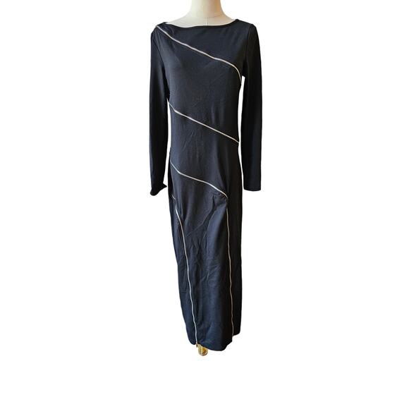 NWT‎ Gabrielle Union NY & Co Black Zipper Trim Long Sleeve Maxi Dress Size Small - Picture 1 of 9